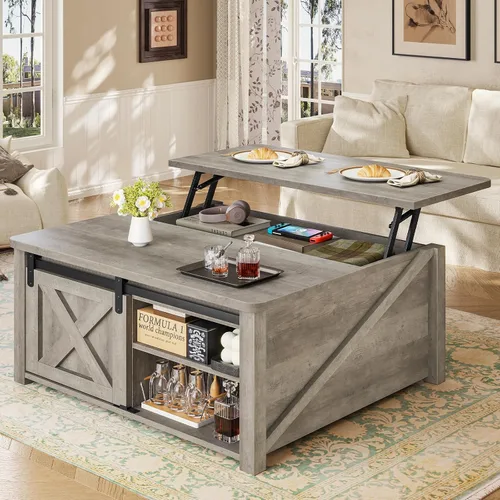 Vista 11 de SEDETA Mesa de Centro con Tapa Elevable de 31.5" con Almacenamiento, Mesas de Centro Cuadradas para Sala de Estar, Mesa de Centro Estilo Granja