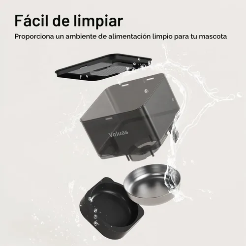 Vista 6 de VOLUAS Comedero automático para gatos, dispensador de alimentos secos con Negro transparente