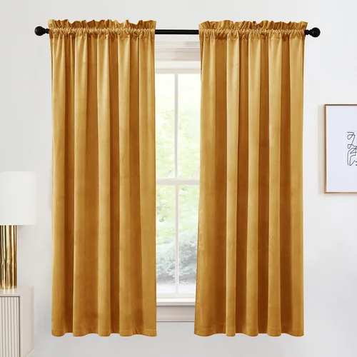 Vista 17 de RYB HOME Cortinas opacas de terciopelo para dormitorio, aislamiento térmico, privacidad, luz solar, bloqueo de calor, cortinas lujosas con bolsillo