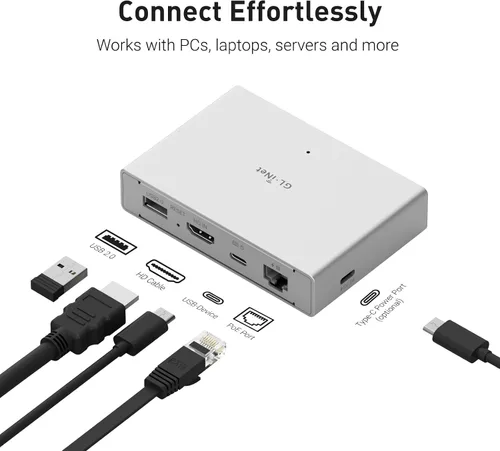 Vista 3 de GL.iNet Comet PoE (GL-RM1PE) Control Remoto KVM a Través de Internet - Opción de Doble Alimentación PoE/Type - C 4K@30Hz, 32GB EMMC, Soporte