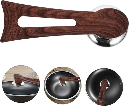Vista 8 de SHOWERORO Mango universal de repuesto para tapa de olla con acabado de grano de madera, agarre ergonómico que se adapta a varios accesorios
