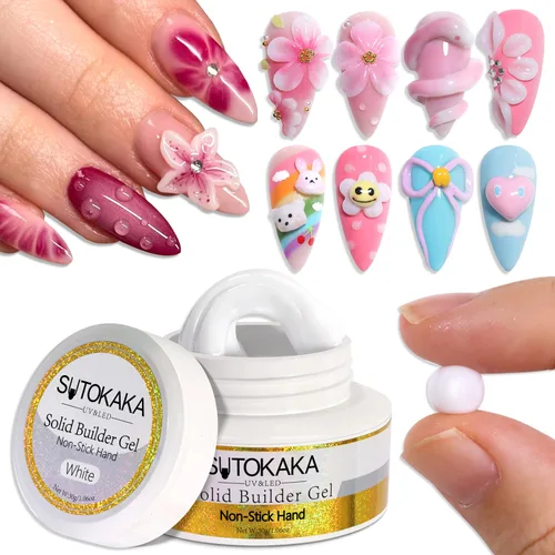 Vista 13 de SUTOKAKA Gel constructor sólido para uñas, 1.06 oz transparente, no pegajoso, escultura 3D, modelado, tallado, gel duro, pegamento de extensión