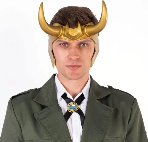 Vista 6 de Bulex Casco 3D con cuernos Thor Ragnarok Corona de mitología nórdica Máscara de película de Halloween Dios