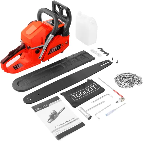 Vista 6 de COOCHEER Motosierra de Gas Mejorada de 62CC 3.5-HP 2 Ciclos de 20 Pulgadas con Bolsa de Transporte y Kit de Herramientas, Motosierras a Gas
