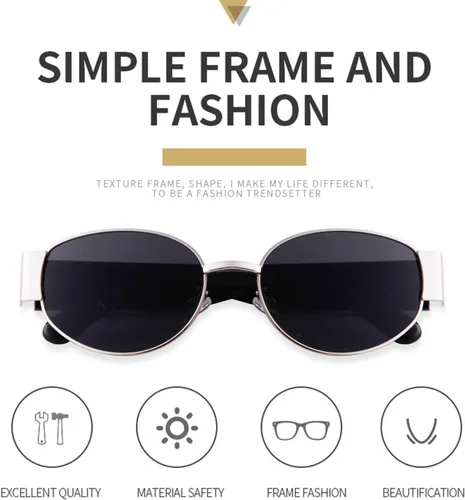 Vista 5 de ADE WU Lentes de sol ovalados para mujer y hombre, estilo vintage de los años 90, lentes de diseño de moda en tono dorado, marco de metal, lentes