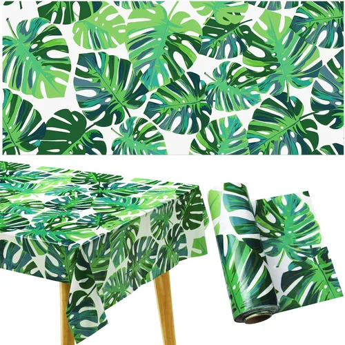 Vista 9 de Hosuly Rollo de mantel de Navidad de 100 pies x 40 pulgadas con lunares rojo y verde, mantel rectangular desechable de plástico para invierno