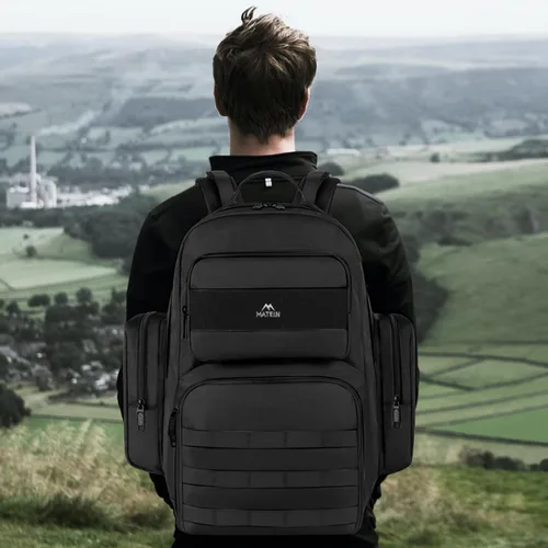 Vista 8 de MATEIN Mochila de almuerzo para hombres de trabajo, mochila táctica de 15.6 pulgadas con compartimento para el almuerzo, mochilas grandes para Negro