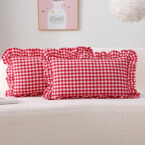 Vista 18 de Paquete de 2 fundas de cojines decorativos con volantes rosas de 18x18 pulgadas, 100% algodón estilo campestre francés rústico vintage, fundas
