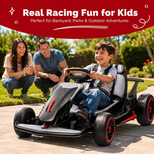 Vista 2 de Litake Go Kart eléctrico para niños de 24 V, batería de 7 Ah para niños de Negro