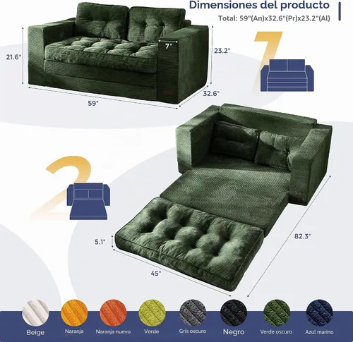 Vista 2 de MAXYOYO - Sofá cama convertible, sofá biplaza con cama extraíble, sofá cama plegable 2 en 1, sofá de piso con almohadas para sala de estar