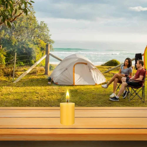 Vista 3 de Mega Candles 1 vela perfumada de citronela sólida, vela de cera vertida a mano de 2 x 3 pulgadas, uso en interiores y exteriores, campamento