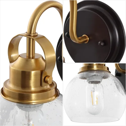 Vista 7 de JONATHAN Y Candelabro de metal con 1 luz de bronce aceitado dorado de 6 pulgadas, aplique de pared industrial para baño, con pantalla de vidrio