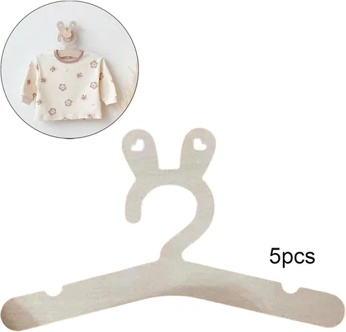 Vista 2 de 5 piezas de madera para niños, colgador de ropa para niños, resistente y duradero, para el hogar, guardarropa, ahorro de espacio, decoración (A)
