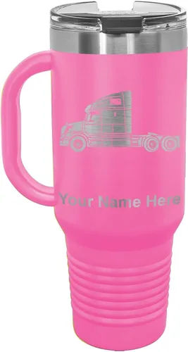 Vista 53 de LaserGram Taza de café aislada al vacío de 15 onzas, cabina de camión, grabado personalizado incluido (negro)
