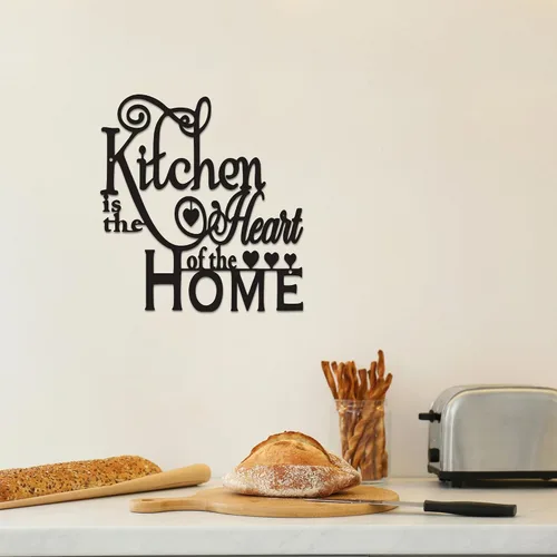 Vista 4 de Decoración de pared de cocina, moderna escultura de pared de metal negro "Kitchen is the Heart of the Home", arte de pared impermeable para cocina