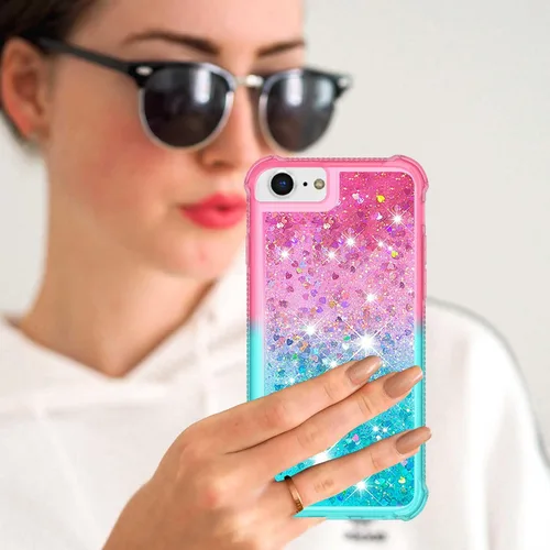 Vista 5 de Funda para iPod Touch de 7ª generación, iPod Touch 6ª/5ª generación para niñas, mujeres, niños, bonita purpurina líquida suave TPU transparente a