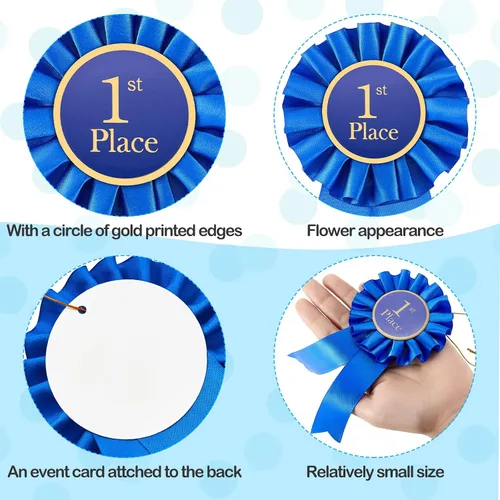 Vista 3 de MTLEE - Juego de 3 piezas de roseta de cinta de satén para participación, insignia de premios honoríficos, premios azules, rojos y blancos, medallas