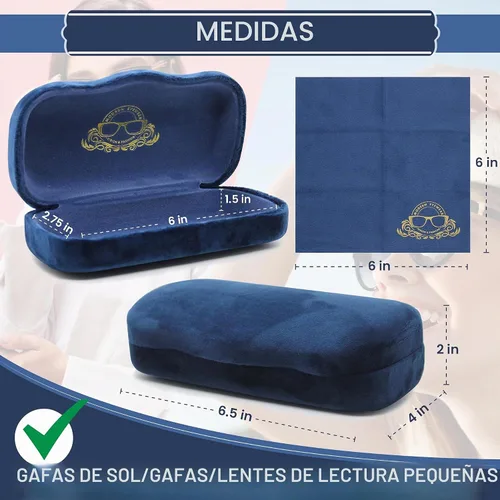 Vista 2 de Hard Shell Glasses Case w/Cloth,Velvet Reading Glass, Eyeglass Case, Lightweight, Crush-Resistant, Men & Women Azul terciopelo