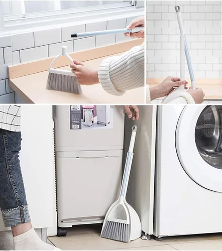 Vista 8 de Mini escoba y recogedor, barrido de cocina casera para niños (blanco + azul)