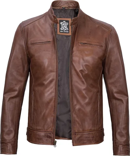 Vista 13 de Decrum Cafe Racer Real Lambskin Leather Jackets For Men Motorcycle Style Negro