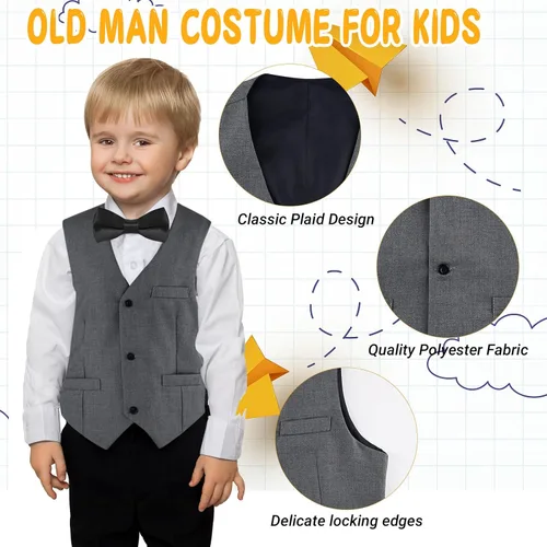 Vista 3 de Paquete de 12 disfraz retro de gángster de los años 20, incluye sombrero, pajarita, gafas, bigote para niños para rugir años 20, cosplay, hombres