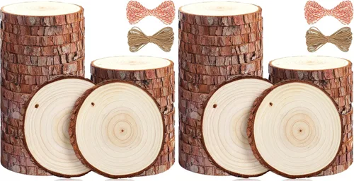 Vista 7 de 5ARTH Rebanadas de madera natural, 30 piezas de 2.4 a 2.8 pulgadas, kit de madera sin terminar preperforado con agujero, círculos de madera