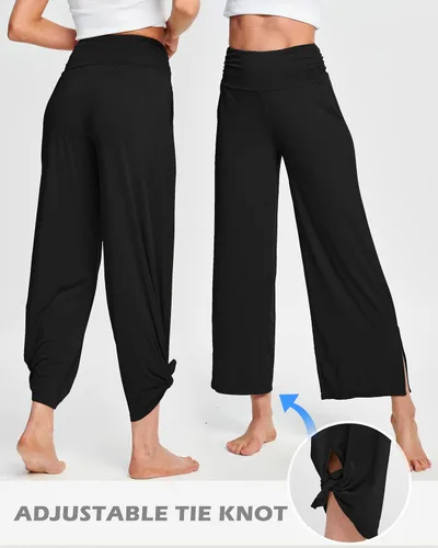 Vista 3 de HARTPOR Pantalones de yoga de pierna ancha para mujer, pantalones palazzo, pantalones casuales de cintura alta, pantalones de pijama cómodos