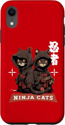 Vista 24 de iPhone 16 Kawaii Japanese Writing Samurai Ninja Cats Samurai Case