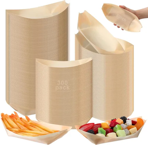 Vista 8 de Sliner 300 platos desechables de madera para barcos, platos de comida, barcos de madera, platos de sushi desechables a granel para catering y uso