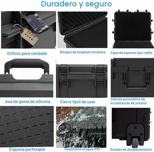 Vista 4 de Regetek Funda rígida impermeable de 38 x 29 x 11 pulgadas, funda rígida con ruedas, espuma personalizable, 3 asas grandes, para cámaras, equipos