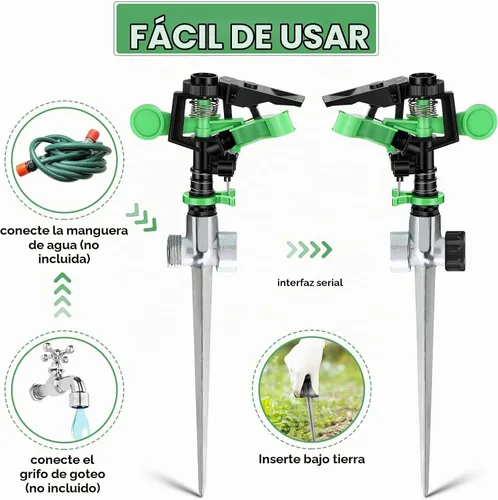 Vista 4 de Aspersores para patio y jardín, rociador giratorio automático de 360 grados con anillo de parada de agua, rociadores pulsantes giratorios ajustables
