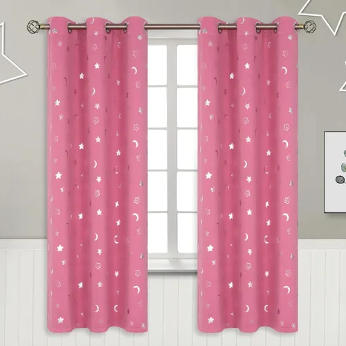 Vista 42 de BGment Cortinas opacas para dormitorio infantil, con aislamiento térmico, con ojales, estampado de estrellas plateadas, cortinas para oscurecer