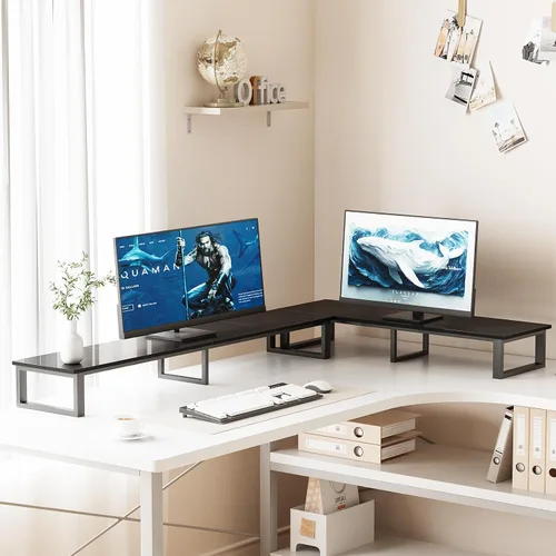 Vista 3 de aboxoo Elevador de TV de 45 pulgadas para TV de 32 a 60 pulgadas, estante elevador de TV, elevador de soporte de TV de mesa, mesa de monitor de Negro