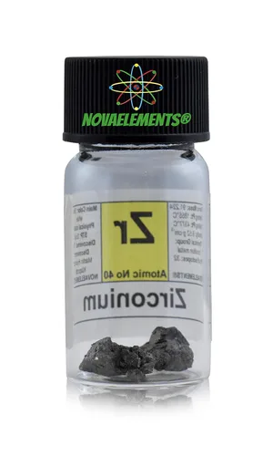 Vista 3 de Elemento de circonio 40 Zr, muestra pura 0.07 oz 99,95% en ampolla de vidrio con etiqueta