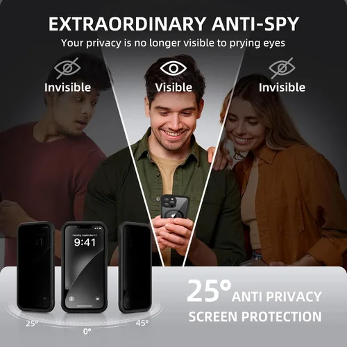 Vista 2 de BERFY Funda para iPhone 12 Pro Max, compatible con MagSafe, protector de pantalla de privacidad integrado y protección de cámara, antiespía