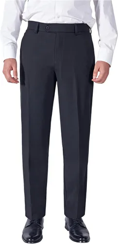 Vista 10 de Plaid&Plain Pantalones de vestir para hombre, cintura elástica, corte recto Negro