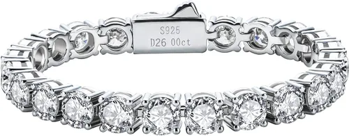 Vista 19 de AnuClub 11.1CT-32CT Moissanite Tennis Bracelet 925 Sterling Silver Round Cut 4MM/6.5MM D Color VVS1 Moissanites Classic Bracelets for Women Men