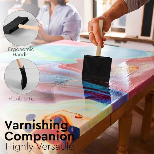 Vista 6 de Juego de 10 pinceles planos y flexibles de espuma de polietileno con punta biselada con asas de madera, ideal para aplicar pintura, pinturas a base