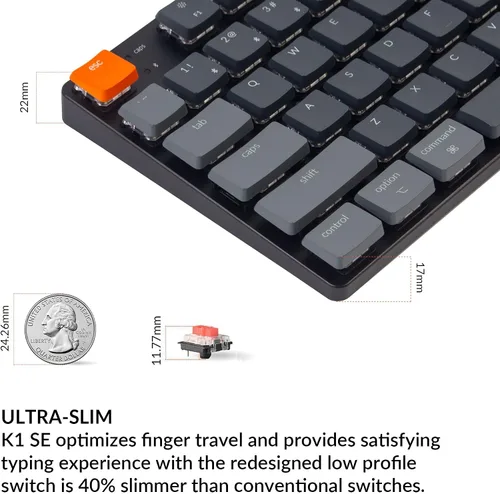 Vista 4 de Keychron K1 SE teclado mecánico inalámbrico ultra delgado con cable BluetoothUSB con retroiluminación LED RGB interruptor rojo mecánico Gateron