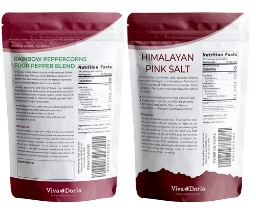 Vista 2 de Viva Doria Mezcla de granos de pimienta arcoíris de 12 onzas y sal rosa del Himalaya, grano grueso, 2 libras, granos de pimienta entera mezclados