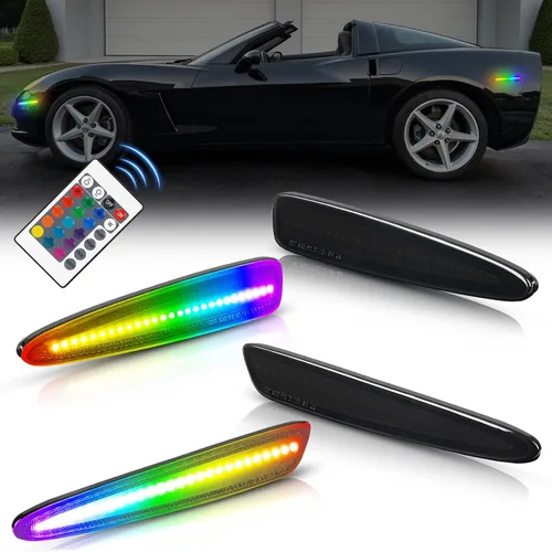 Vista 9 de Luces LED dinámicas de marcador lateral compatibles con Chevy Corvette C6 2005-2013 escaneo secuencial intermitente a luz blanca constante, 10 veces