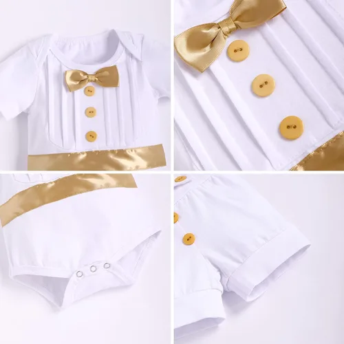 Vista 7 de Conjunto de ropa de 2 piezas para bautizo de bebé y niño, con tirantes, para boda, esmoquin y caballero