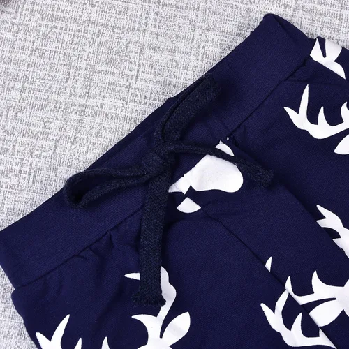 Vista 3 de Conjunto de 2 sudaderas con capucha con estampado de ciervo y bolsillo superior + pantalones largos a rayas para otoño