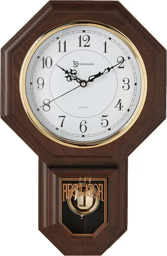 Vista 2 de Essex Westminster, reloj de pared símil madera nogal con péndulo y frente de vidrio de 17