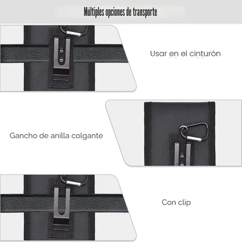 Vista 6 de Funda doble para teléfono, bolsa grande para teléfono inteligente, bolsa de herramientas con clip para cinturón, soporte táctico multiusos para Negro