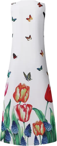 Vista 3 de VODMXYGG Vestido midi casual de verano para mujer, elegante, ajustado, manga acampanada, estampado de lunares, dobladillo alto y bajo, túnica