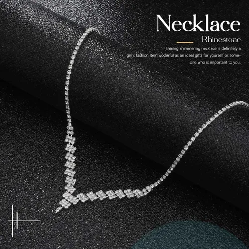 Vista 3 de JAKAWIN Rhinestone novia boda joyería conjunto plata cristal collar pendiente conjunto brillante joyería nupcial para las mujeres (paquete de 3)
