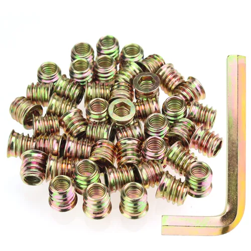 Vista 30 de Juego de 142 piezas: Insertos roscados de 1/4"-20 (10mm, 15mm, 20mm, 25mm), tuercas e insertos de madera para tornillos de muebles de madera, azul