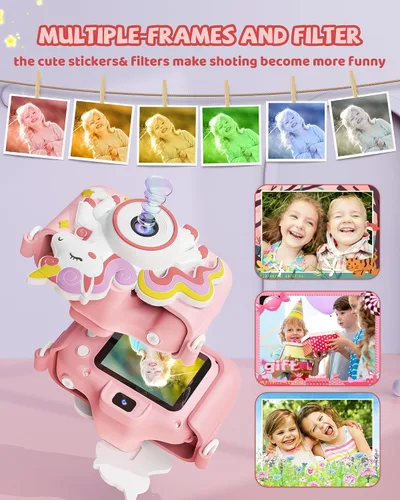 Vista 5 de Kikapabi Cámara de juguete de unicornio para niños, niñas y niños de 3 a 8 años, regalos de Navidad y cumpleaños para niñas de 3, 4, 5, 6, 7, 8