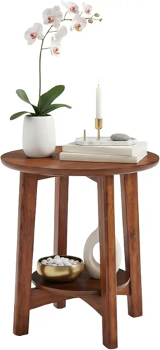 Vista 10 de Alaterre Furniture Monterey - Juego de 2 mesas auxiliares redondas con estante de almacenamiento, mesita de noche moderna de mediados de siglo